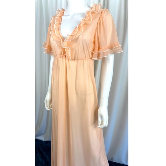 Vintage 1970’s Bloomies Sheer Long Maxi Dress in Sherbet Orange • Ruffles - S - Picture 10 of 10